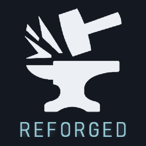 Reforged detail icon: a large anvil and hammer above the word REFORGED