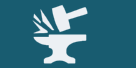 Reforged emblem tile: a white anvil left of center on a teal background